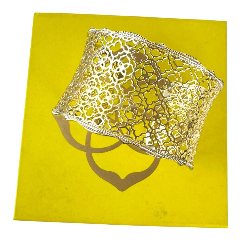 Kendra Scott Candice Wide Cuff Bracelet Gold Plated Cut Out Medallion Filigree